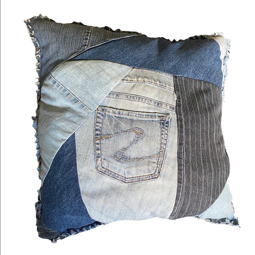 Sold!!!!OOAK Vintage 80’s Home Collection Denim Blue Jean Pillow Pocket Quilted - Picture 1 of 6